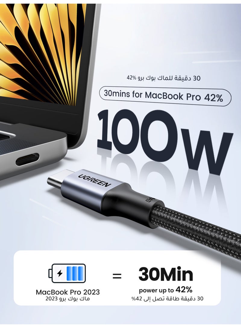 يو جرين باكيت كابلين USB-C بطول 1 متر، كابل مضفّر شحن سريع 100W Power Delivery PD، من Type-C إلى Type-C، متوافق مع آيفون 17 و16 برو ماكس، آيباد ميني 6، ماك بوك برو وآير M1-M3، سامسونج S25 وS24 ألترا، و لينوفو - Image 2